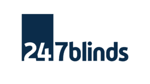 Logo of 247 Blinds in dark blue text with a rectangular icon representing the brand on a search marketing webpage.