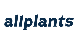 Allplants wordmark in navy blue italic lettering