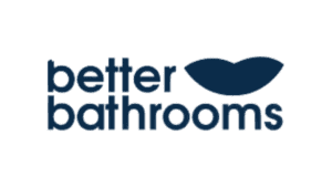 Better Bathrooms logo with blue lettering and curved design