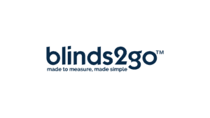 Blinds2go logo with the tagline "made to measure, made simple" on a black background.