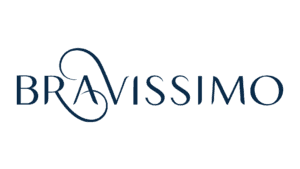 Bravissimo logo with curved design element and serif typography