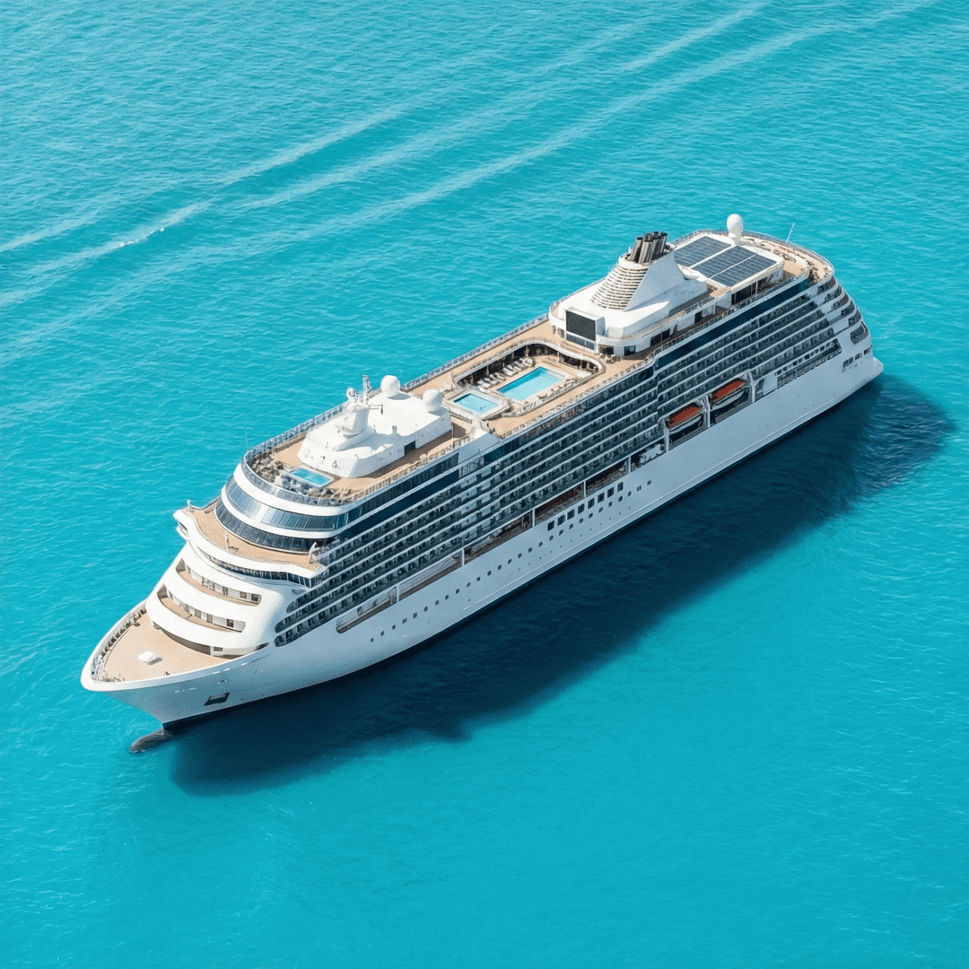 Luxury cruise ship sailing on clear blue ocean water