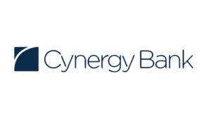 Cynergy Bank logo with blue graphic icon on Salience marketing page.