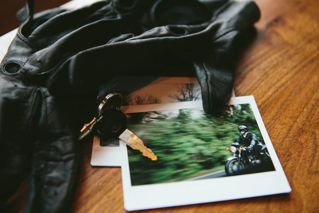 Motorcycle brand photography prints with camera and leather jacket