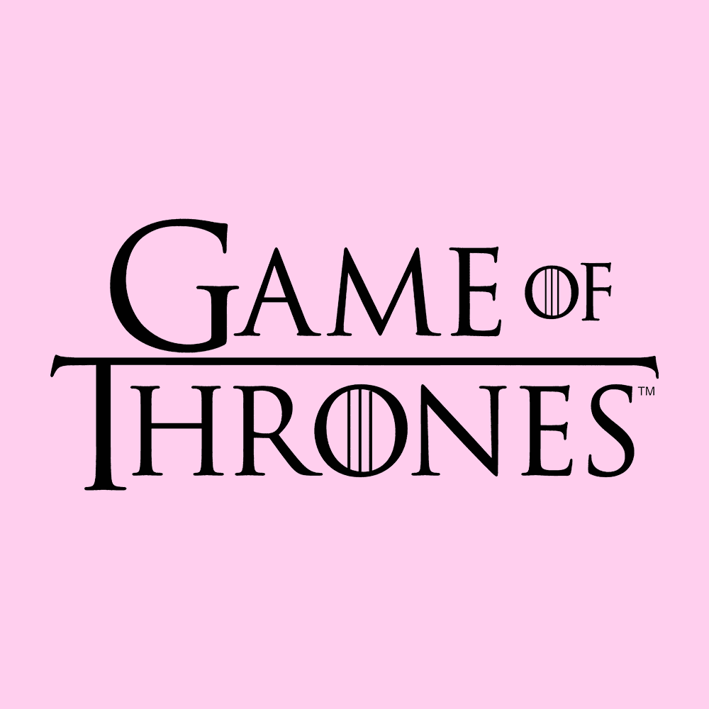 Game of Thrones logo on a pink background, related to A History of Ice and Fire infographic.