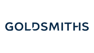 Goldsmiths luxury brand wordmark in dark blue