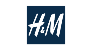 H&M logo white lettering on dark blue background