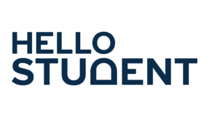 Hello Student logo in dark blue, featuring a unique Delta symbol for the letter A.