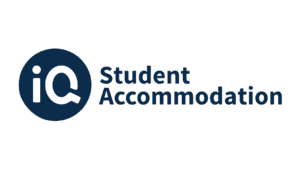 iQ Student Accommodation logo in dark blue against a white background
