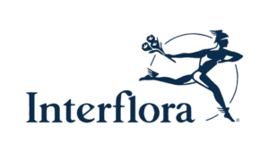 Interflora logo with stylized nymph holding flowers