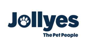 Jollyes logo with paw print in the letter "o" and slogan "The Pet People" in blue font.