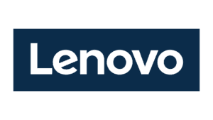 Lenovo logo white text on dark blue background