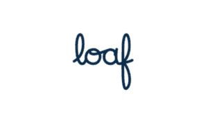 Loaf logo in navy blue cursive script