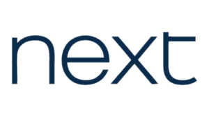 Next logo in dark blue sans-serif font