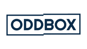 OddBox logo with navy blue text in bordered geometric frame