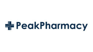 Peak Pharmacy logo with a medical cross symbol in blue.