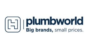 Plumb World logo featuring plumbing pipes icon and Big brands small prices tagline