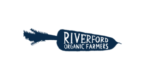 Riverford Organic Farmers logo with carrot icon and navy shield badge