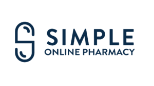 Simple Online Pharmacy logo with stylized pill icon and bold text.