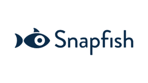 Snapfish logo with stylized fish icon design in navy blue