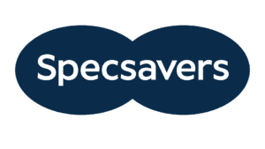 Specsavers logo featuring two overlapping dark blue circles and white text