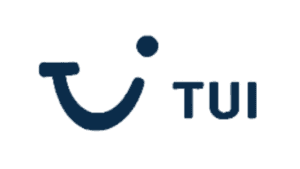 TUI logo with smiling face icon in dark blue