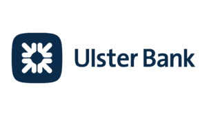 Ulster Bank logo featuring a stylized blue emblem and text.