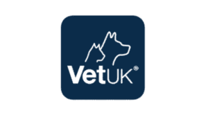 VetUK logo with dog silhouette on a blue background