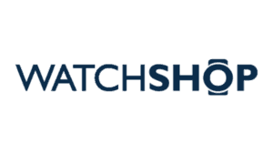 Watch Shop logo with navy text and integrated watch face symbol