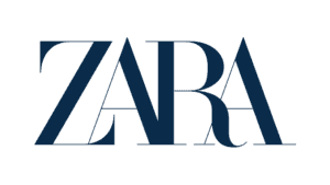 Zara logo in navy blue with geometric letterforms