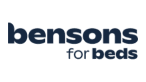 Bensons for Beds logo in dark blue font on transparent background
