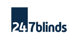 Logo of 247 Blinds in dark blue text with a rectangular icon representing the brand on a search marketing webpage.