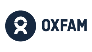 Oxfam logo featuring a stylized human figure beside the text "OXFAM" in blue.