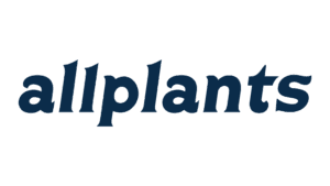Allplants wordmark in navy blue italic lettering