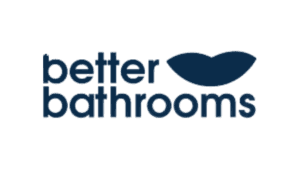Better Bathrooms logo with blue lettering and curved design