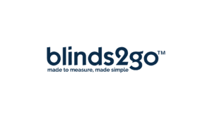 Blinds2go logo with the tagline "made to measure, made simple" on a black background.