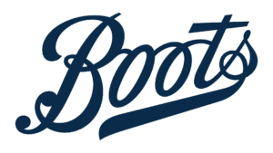 Boots pharmacy brand logo in dark blue cursive script