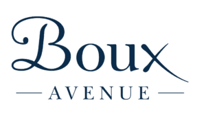 Boux Avenue brand logo in elegant navy script with decorative divider lines