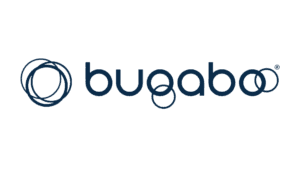 Bugaboo logo with intertwined circular design and modern font, associated with strollers and baby products.