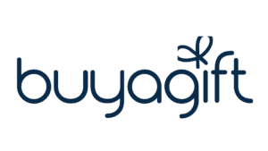 Buyagift logo with gift bow in dark blue text