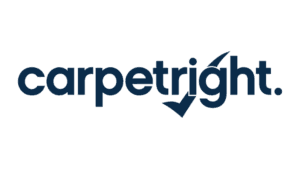 Carpet Right logo featuring dark blue text with integrated checkmark design