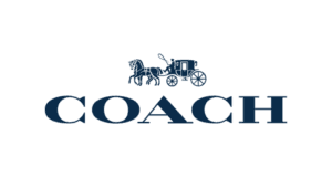 COACH logo featuring a horse-drawn carriage in blue text.