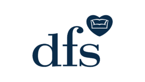 DFS furniture brand logo with heart-shaped sofa icon
