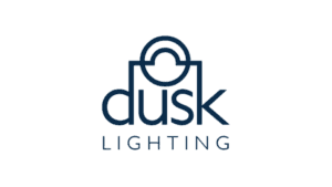 Dusk Lighting logo with light bulb icon and navy blue modern branding