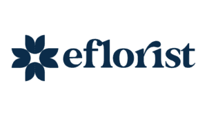 eFlorist logo with navy blue four-petal flower and wordmark