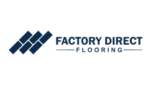 Factory Direct Flooring logo featuring three navy diagonal squares