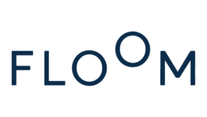 Floom logo with circular design elements in dark blue typography
