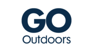 Go Outdoors logo with GO in dark blue letters and Outdoors text below