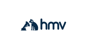 HMV brand logo with gramophone icon and sitting dog silhouette