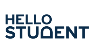 Hello Student logo in dark blue, featuring a unique Delta symbol for the letter A.